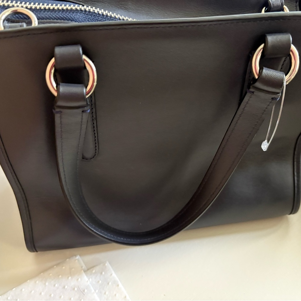 NWOT! Coach, dark blue leather mini Crosby carryall with floral rivets - Picture 6 of 8